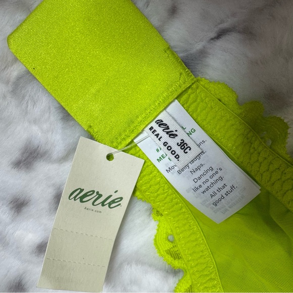 Aerie bandeau top tube strapless top bra lime πβπ© green neon lace floral bustier - Picture 6 of 9
